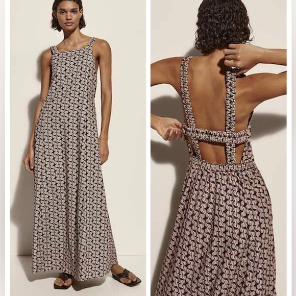 Massimo Dutti Dresses & Skirts - Massimo Dutti Brown Tan Cut Out Open Back Geometric Floral Maxi Dress size 2